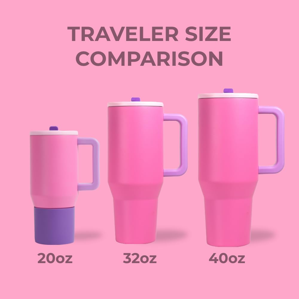HydroJug Traveler - 32 oz Water Bottle with Handle & Flip Straw - Fits in Cup Holder, Leak Resistant Tumbler-Reusable Insulated Stainless Steel & Rubber Base - Gifts for Women & Men, Pink Sand